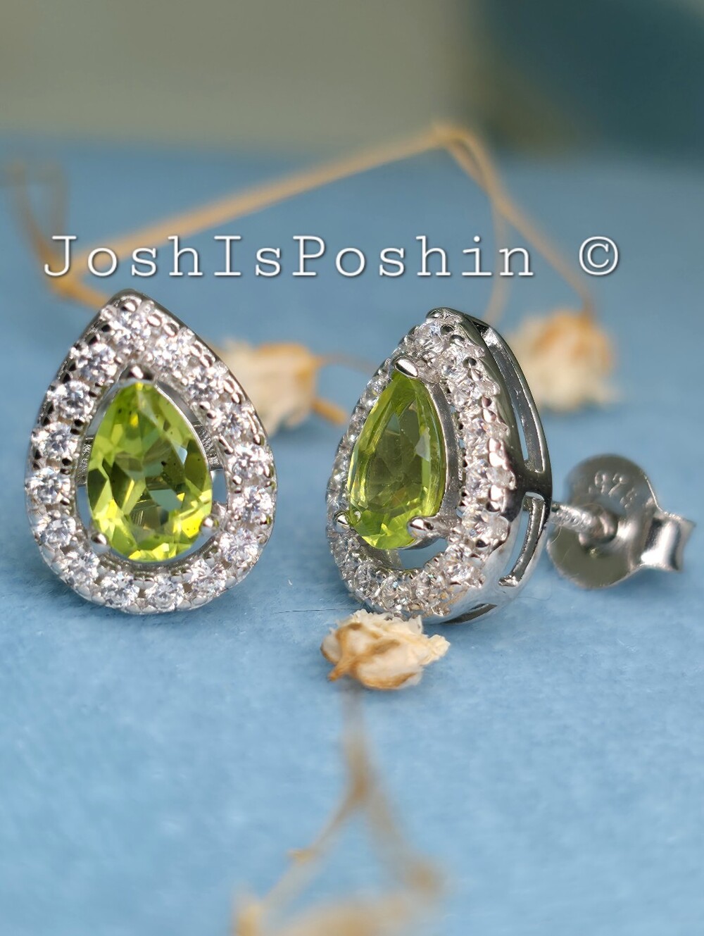 1.2CT Natural Pear Shaped Peridot stud earrings in sterling silver